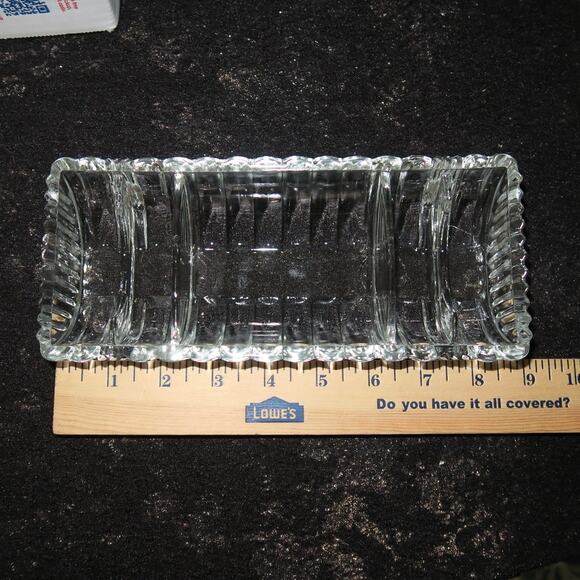 Footed Glass Trinket Tray Vanity Serving Decor Elegant Clear Divided - Picture 3 of 14